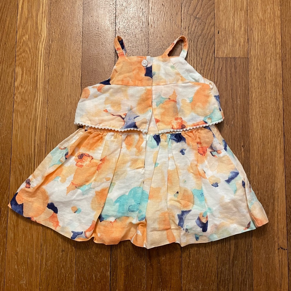 Janie and Jack White & Peach Watercolor Floral Dress w Draped Top, Size 3-6M - Picture 2 of 2